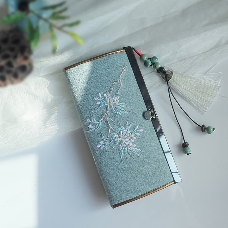 Buddha Stones Flower Plum Peach Blossom Bamboo Double-sided Embroidery Large Capacity Cash Holder Wallet Shopping Purse - Green Pear Flower - image 14