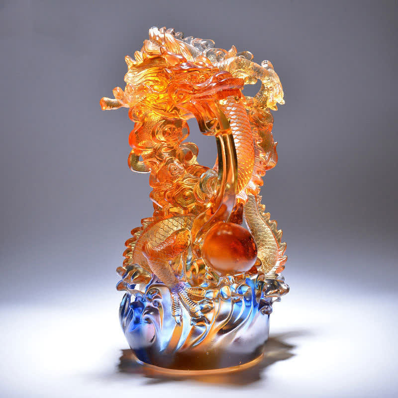 Buddha Stones Feng Shui Dragon Handmade Liuli Crystal Art Piece Success Home Office Decoration Decorations BS 1
