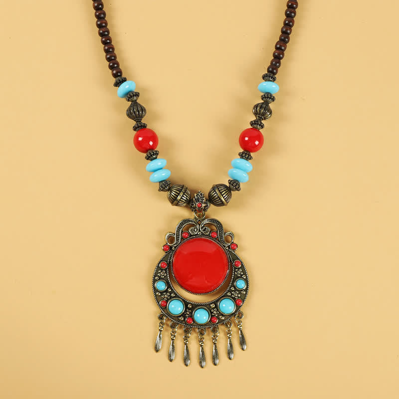 Buddha Stones Tibetan Retro Beads Tassel Hair Decoration Hair Accessories Decorations BS Tassel-Red