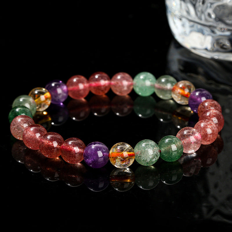 Buddha Stones Natural Multicolored Strawberry Quartz Love Healing Beaded Bracelet Bracelet BS 4