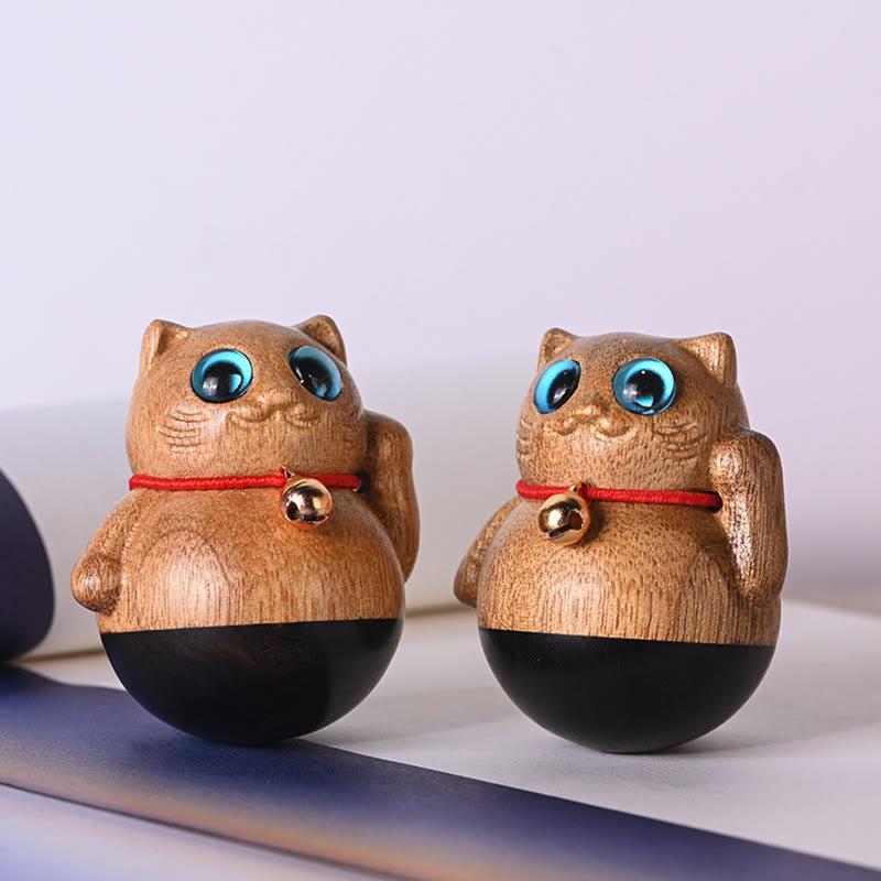 Buddha Stones Mini Lucky Cat Kitten Phoebe Zhennan Wood Blessing Decoration Decorations BS 4