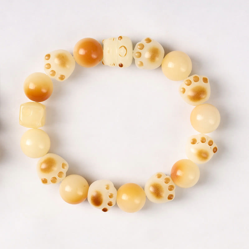 Buddha Stones Natural Bodhi Seed Sandalwood Lucky Cute Cat Head Paw Claw Peace Bracelet Bracelet BS Bodhi Seed Cat Paw(Wrist Circumference 14-17cm)