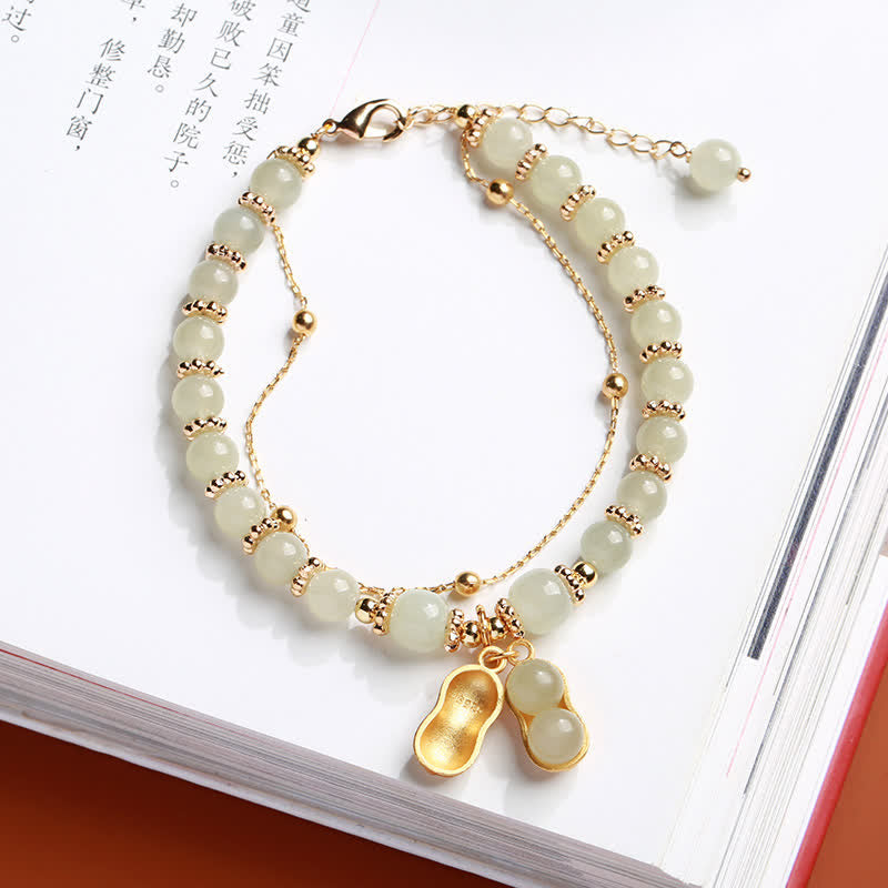 Buddha Stones 925 Sterling Silver Natural Hetian Jade Good Things Happen Peanut Charm Bracelet Bracelet BS 1