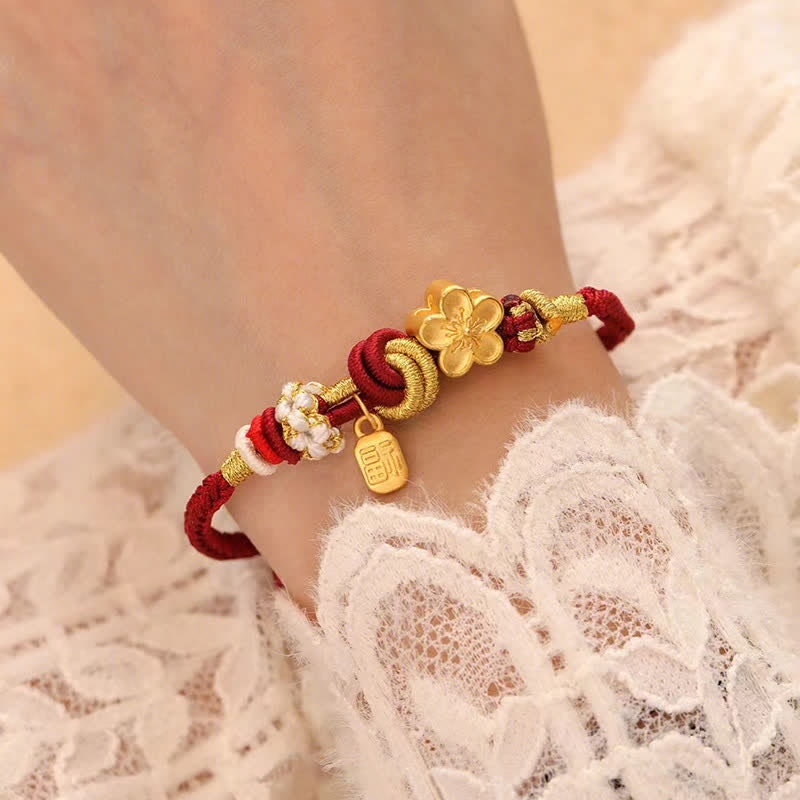 Foviel Peach Blossom Happiness Charm Luck Red String Bracelet