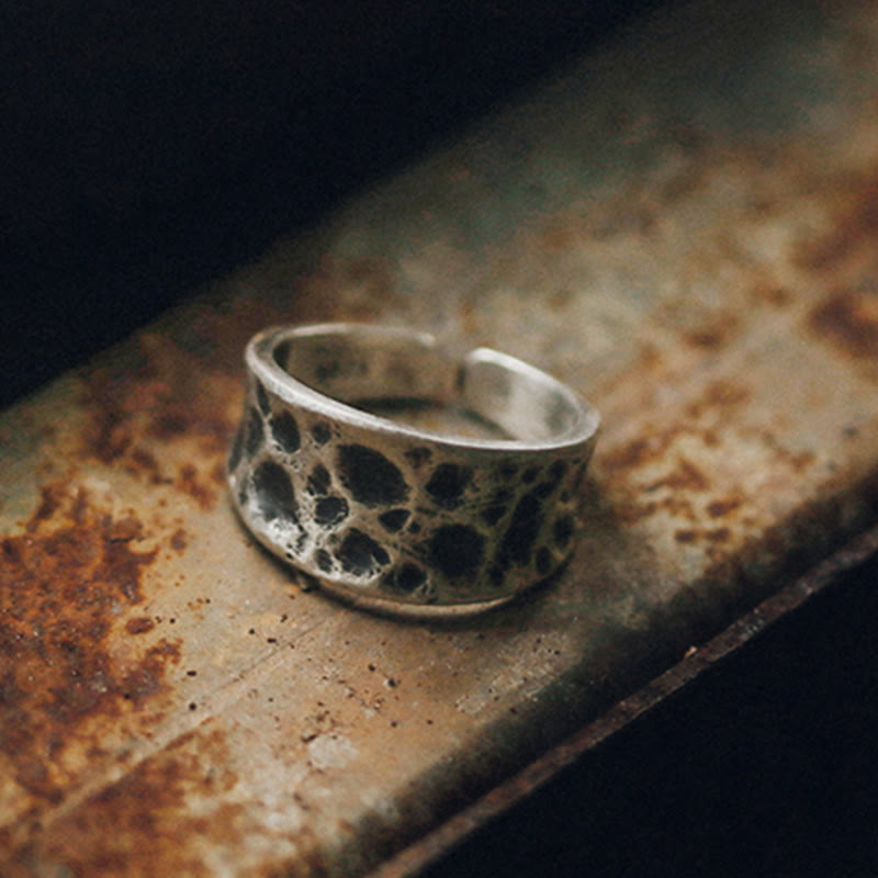 Bague de protection Foviel en argent sterling 925 avec texture bosselée