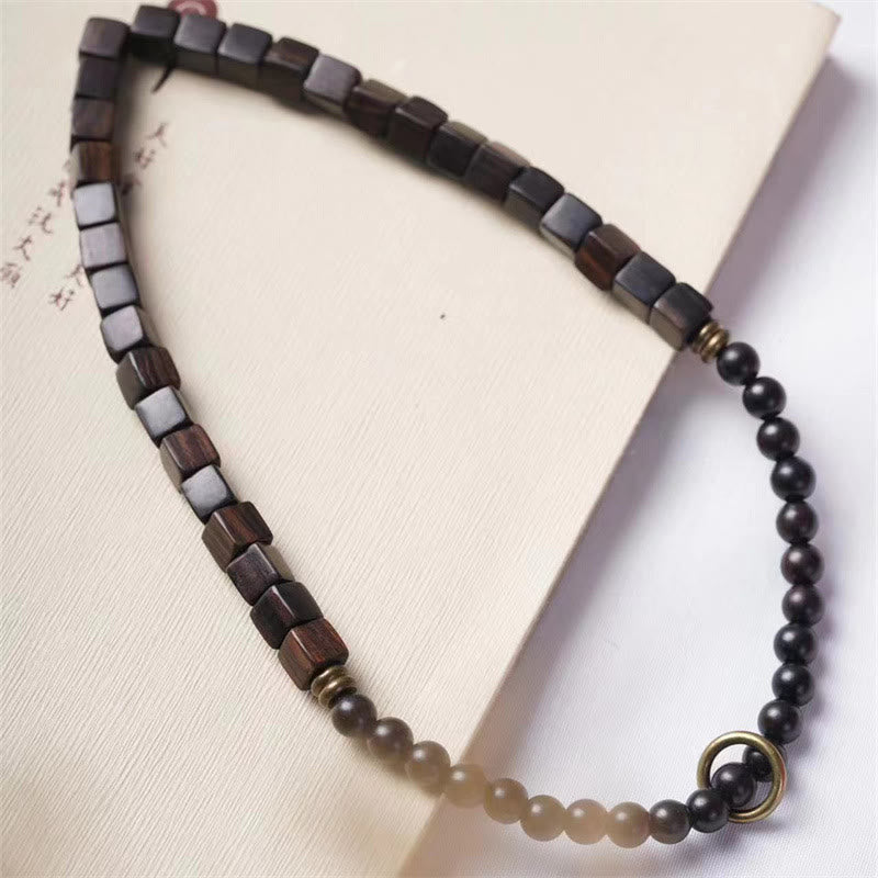 Buddha Stones Tibet Ebony Wood Square Beads Peace Double Wrap Bracelet Bracelet BS 2
