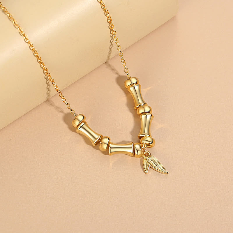 Buddha Stones Golden Bamboo Pattern Titanium Steel Wealth Necklace Pendant Necklaces & Pendants BS 2