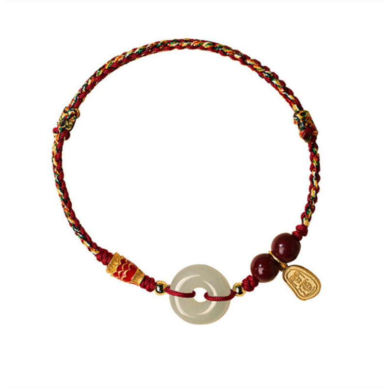 Buddha Stones 925 Sterling Silver Koi Fish Hetian Jade Peace Buckle Luck Bracelet Bracelet BS 4