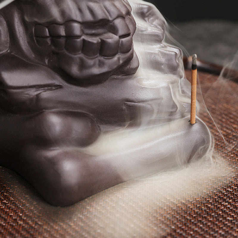 Buddha Stones Halloween Skull Head Purple Clay Healing Incense Burner Decoration Incense Burner BS 3