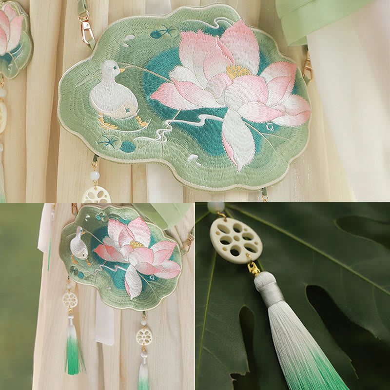 Buddha Stones Luck Embroidery Lotus Koi Fish Rabbit Flower Hanfu Bag Crossbody Bag Shoulder Bag Bag BS 6