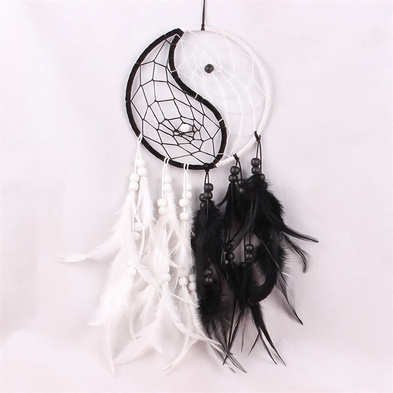 Buddha Stones Yin Yang Dream Catcher Circular Net with Feathers Balance Decoration Decorations BS 5