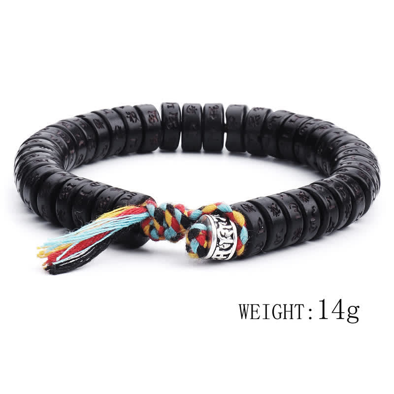 Buddha Stones Tibetan Coconut Shell Beads Engraved Om Mani Padme Hum Mantra Happiness Bracelet Bracelet BS 8