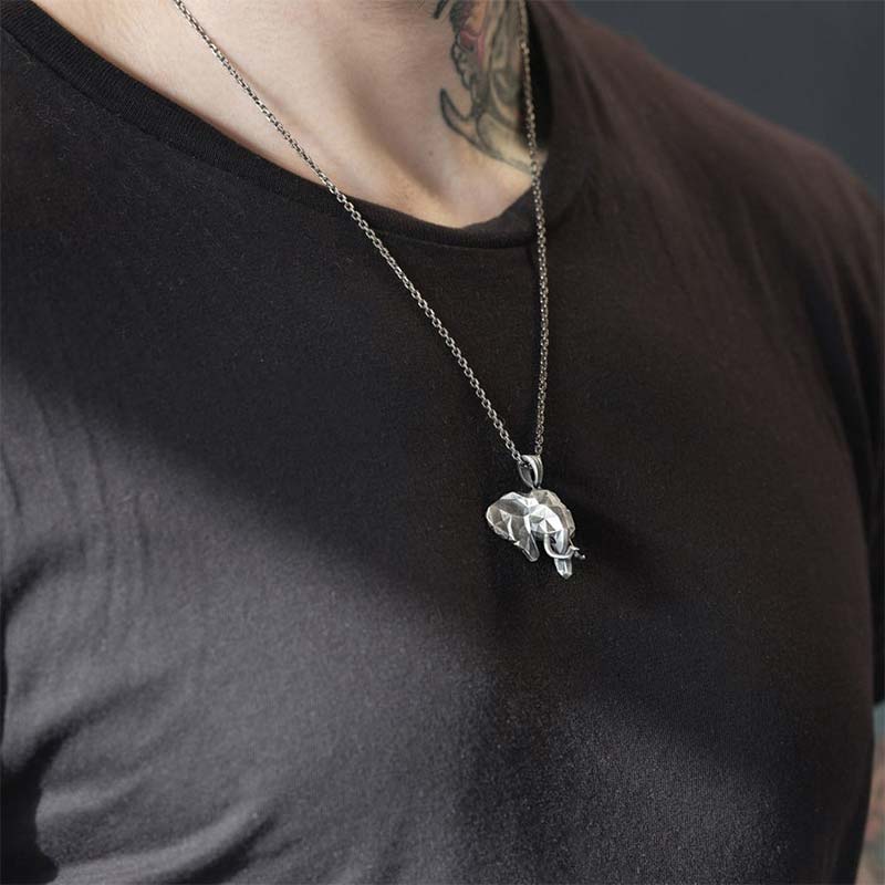 Buddha Stones Elephant Pewter Titanium Steel Strength Necklace Pendant Necklaces & Pendants BS 2