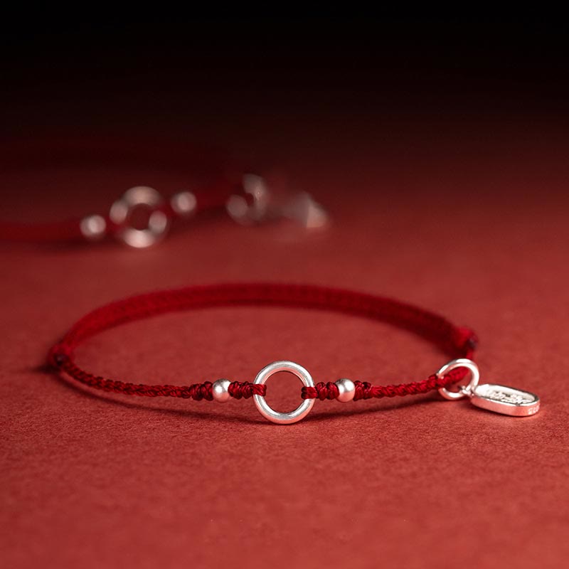 Buddha Stones 925 Sterling Silver Lucky Fortune Peace Joy Lotus Peace Buckle Red String Bracelet Bracelet BS Dark Red(Wrist Circumference 15-18cm) Lucky Fortune