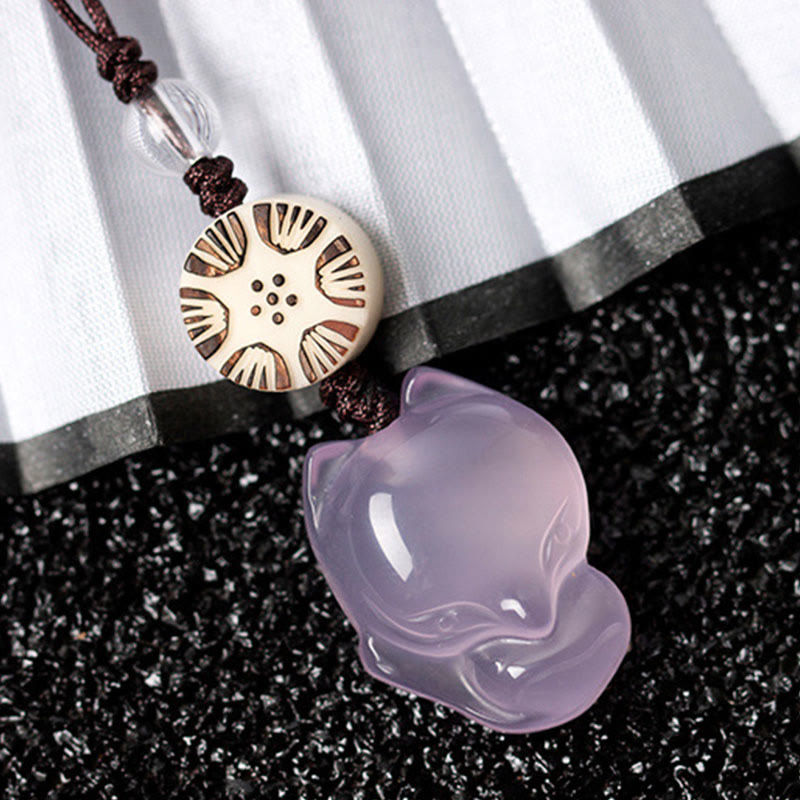 Buddha Stones Natural Chalcedony Fox Harmony Phone Hanging Decoration Phone Hanging Decoration BS Purple Fox