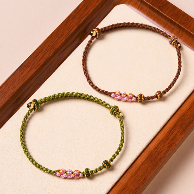 Buddha Stones Handmade Peach Blossom Protection Braided Rope Bracelet Bracelet BS 21