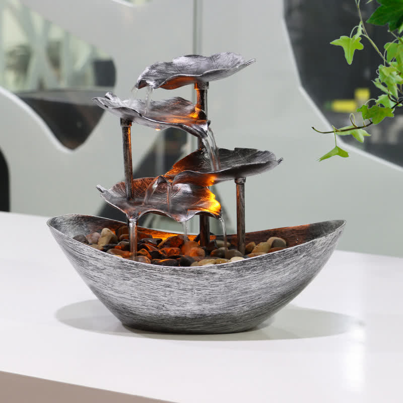 Buddha Stones Lotus Leaf Shaped Waterfall Fountain Tabletop Ornaments With LED Light Home Office Desktop Decoration - image 2