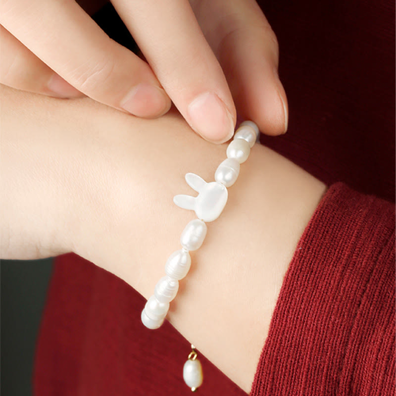 Buddha Stones Natural Pearl Cute Rabbit Sincerity Bracelet Bracelet BS 4