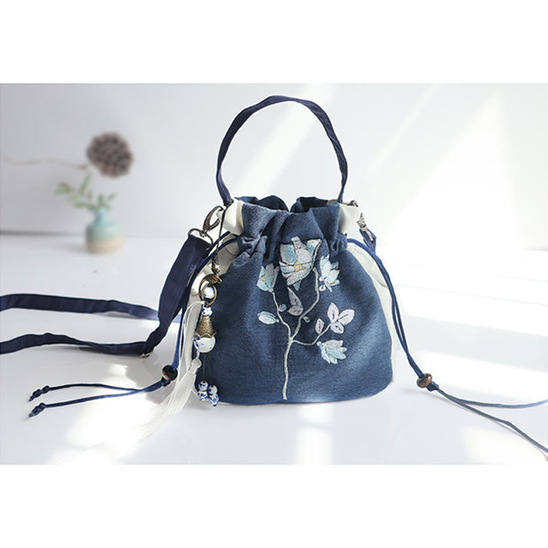 Buddha Stones Handmade Embroidered Flowers Canvas Tote Shoulder Bag Handbag Bag BS 22