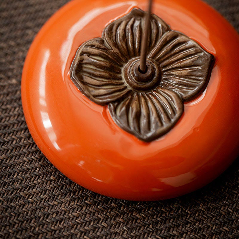 Buddha Stones Persimmon Ceramic Meditation Healing Incense Burner Incense Holders Incense Burner BS 3