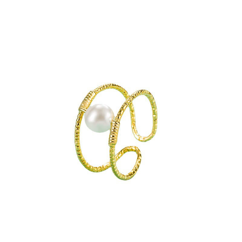 Buddha Stones Round Jade Pearl Bead Double Layer Copper Luck Adjustable Ring Ring BS 14