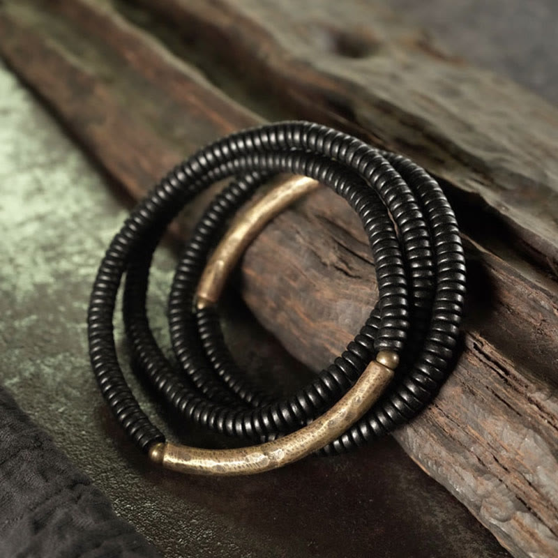 Buddha Stones Ebony Wood Copper Balance Multilayered Bracelet Bracelet BS 1