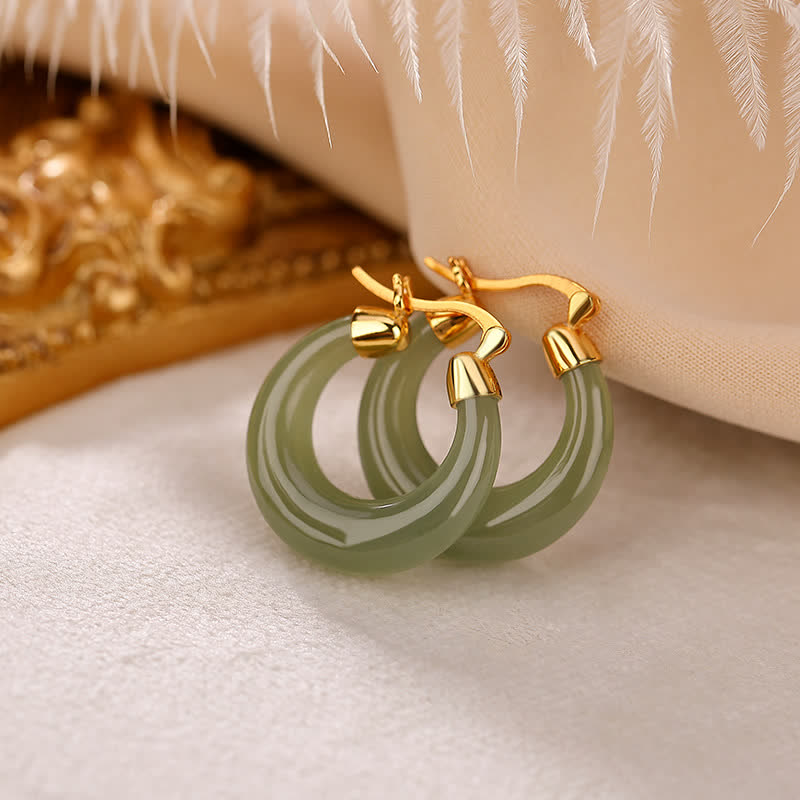 Buddha Stones Round Jade Cyan Jade Prosperity Luck Drop Earrings Earrings BS 9
