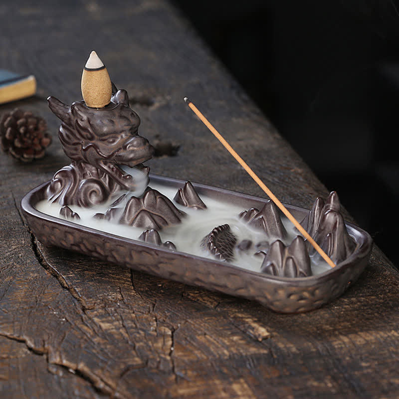 Buddha Stones Dragon Mountain Strength Ceramic Incense Burner Decoration Incense Burner BS 5