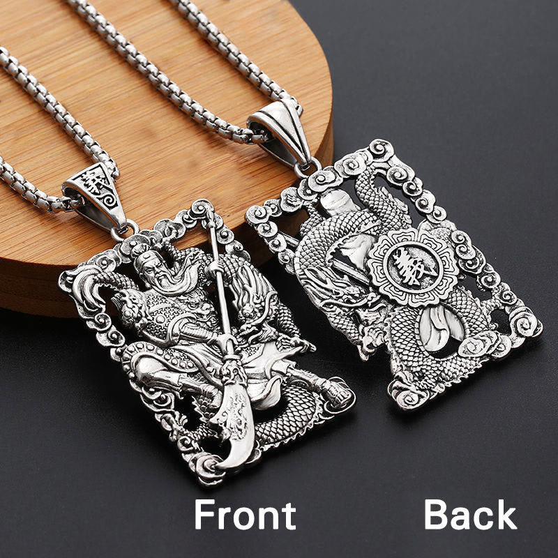 Buddha Stones Guan Gong Dragon Auspicious Clouds Wealth Necklace Pendant Necklaces & Pendants BS 3