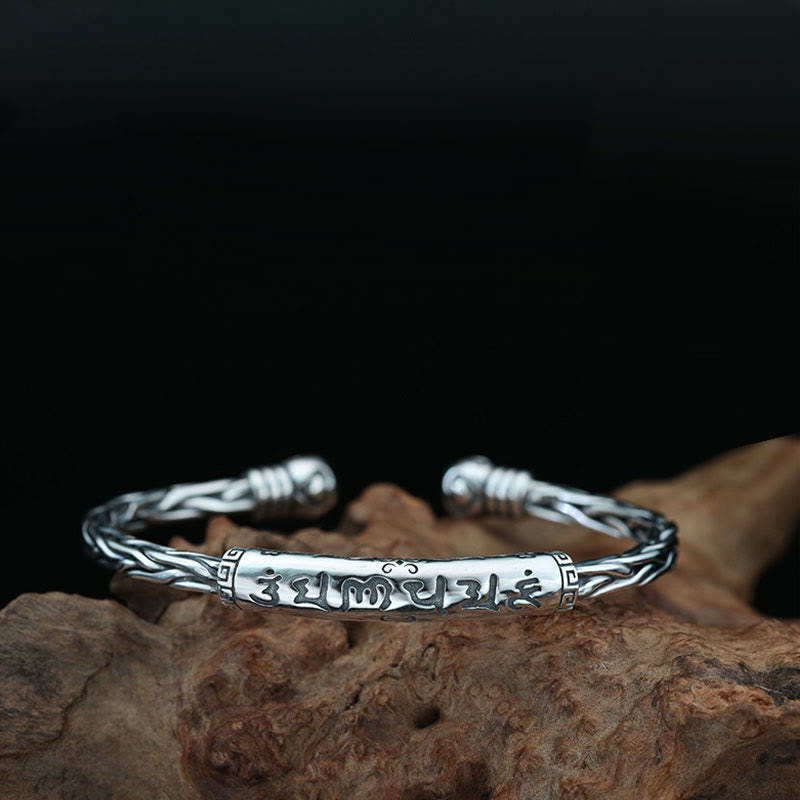 Buddha Stones Tibet Om Mani Padme Hum Engraved Focus Cuff Bracelet Bangle Bracelet Bangle BS 4