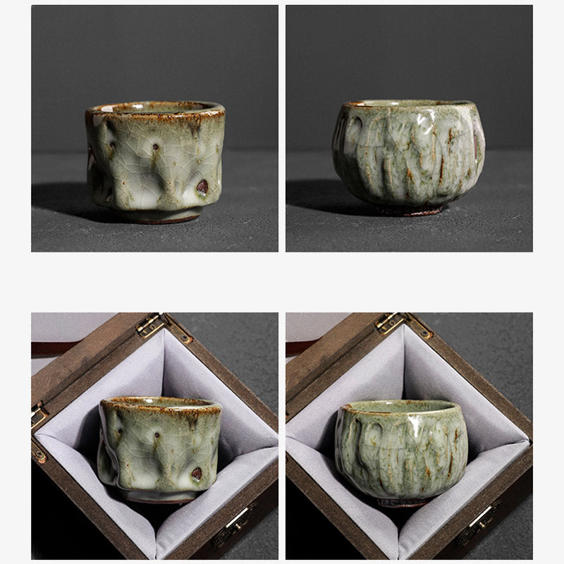 Buddha Stones Handcrafted Simple Cracked Ice Texture Chinese Jianzhan Ceramic Teacup Kung Fu Tea Cup Jian Zhan Tea Cup BS 19
