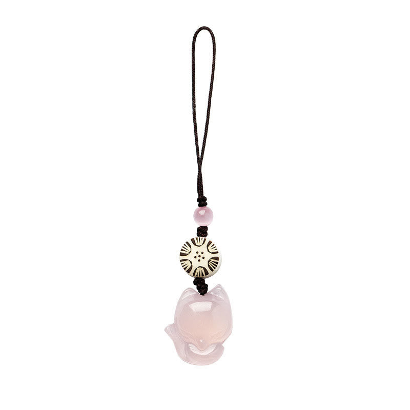 Buddha Stones Natural Chalcedony Fox Harmony Phone Hanging Decoration Phone Hanging Decoration BS 4