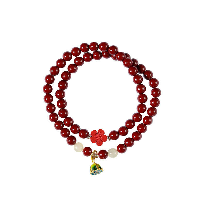 Buddha Stones Cinnabar Lotus Charm Double Wrap Blessing Bracelet Bracelet BS 8