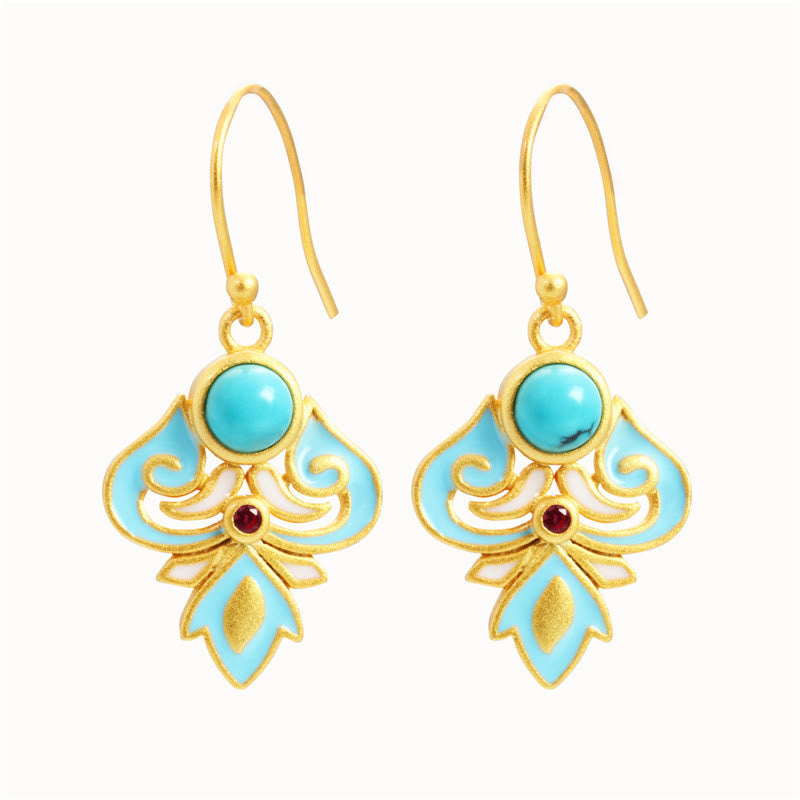 Buddha Stones Copper Enamel Turquoise Positive Drop Earrings 7