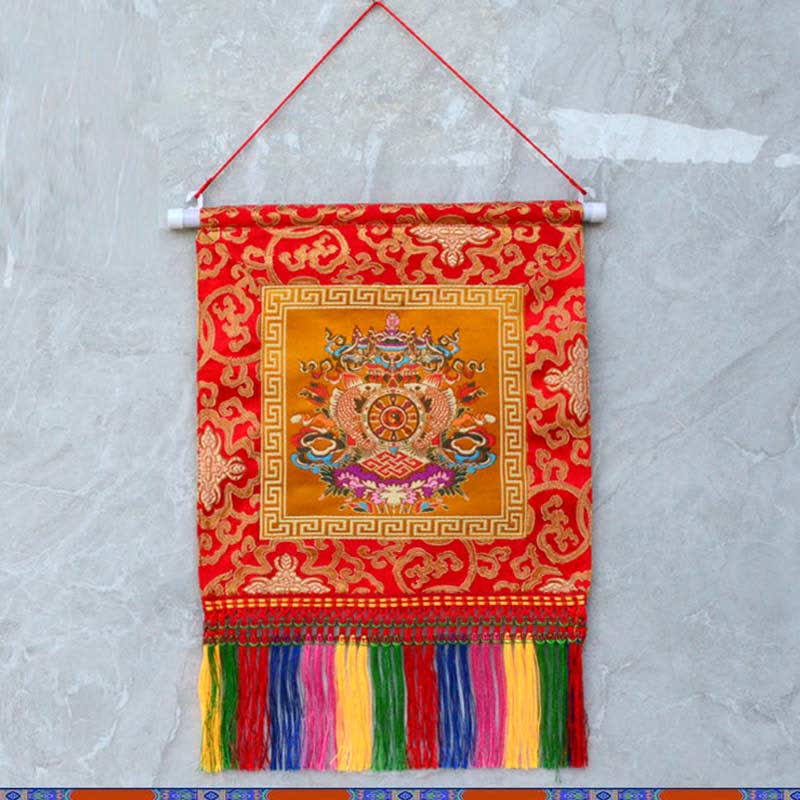 Buddha Stones Vajra Auspicious Symbols Spiritual Power Wall Art Wall Art BS 8 Auspicious Symbols Orange