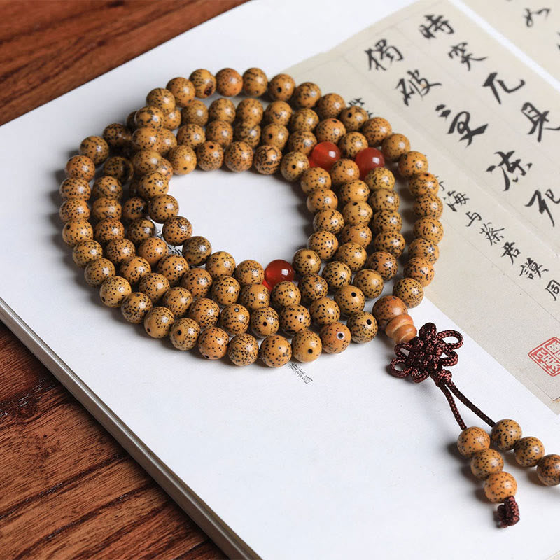 Buddha Stones 108 Mala Beads Bodhi Seed Red Agate Auspiciousness Bracelet Mala Bracelet BS 1