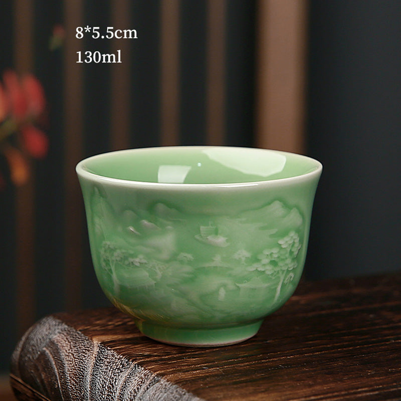 Buddha Stones Trees Pavilion Mountains Rivers Pine Ceramic Teacup Kung Fu Tea Cup Cup BS Mountains And Rivers 8cm*5.5cm*130ml
