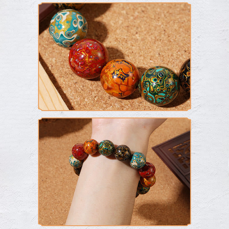 Buddha Stones Natural Multicolored Lacquer Beads Calm Bracelet Bracelet BS 7