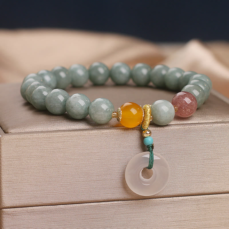 Buddha Stones Natural Jade Strawberry Quartz Bead Peace Buckle Prosperity Bracelet Bracelet BS 2