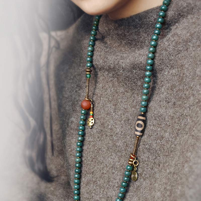 Buddha Stones 108 Mala Beads Bodhi Seed Dzi Bead Wisdom Bracelet Bracelet Mala BS 4