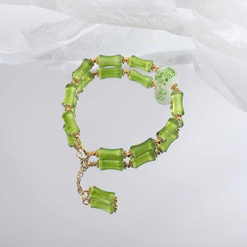 Buddha Stones Green Bamboo Pattern Liuli Crystal Moss Agate Wealth Chain Bracelet Bracelet BS 3