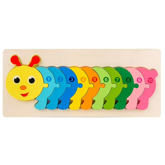 Fidtoy Wooden Animal Number Puzzle Montessori Learning Toy for Kids
