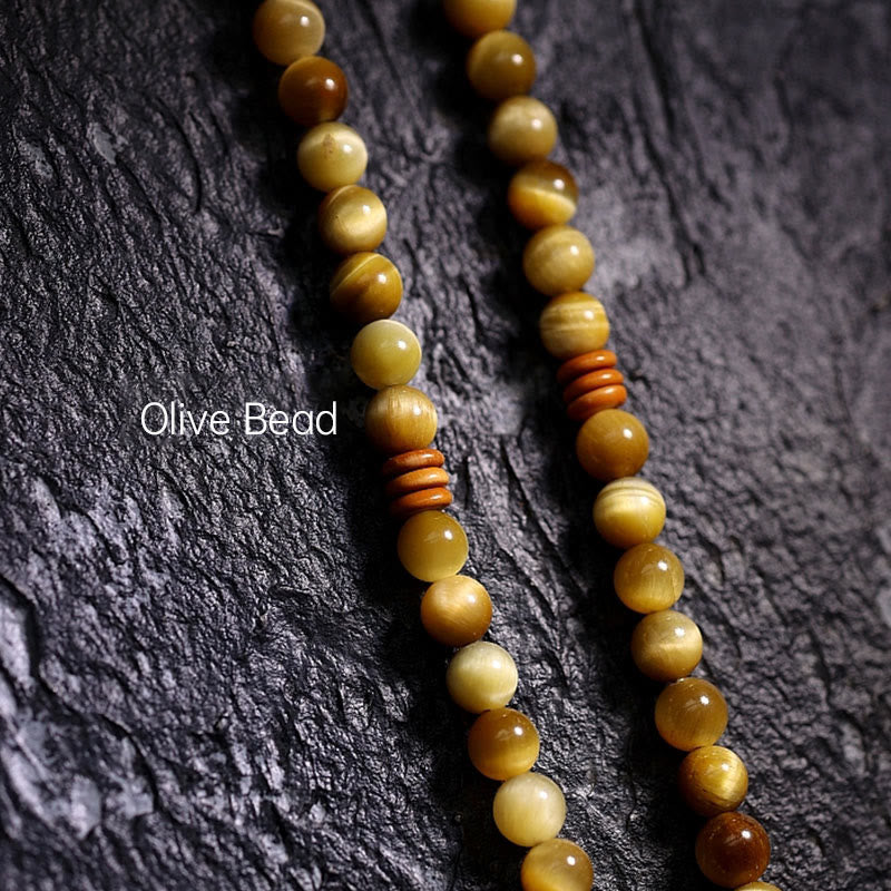 Buddha Stones 108 Mala Beads Natural Tiger Eye Copper Dorje Protection Tassel Bracelet Mala Bracelet BS 15