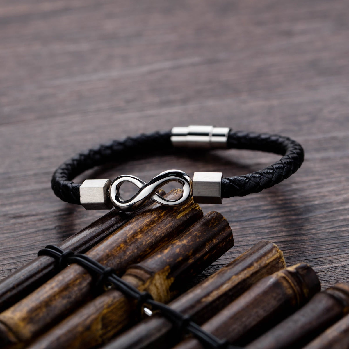 Buddha Stones Endless Knot Titanium Steel Infinity Leather Weave Balance Bracelet Bracelet BS 11