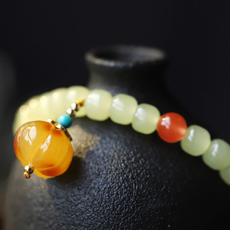 Natural Hetian Jade Pumpkin Amber Red Agate Crystal Prosperity Bracelet Bracelet BS 9
