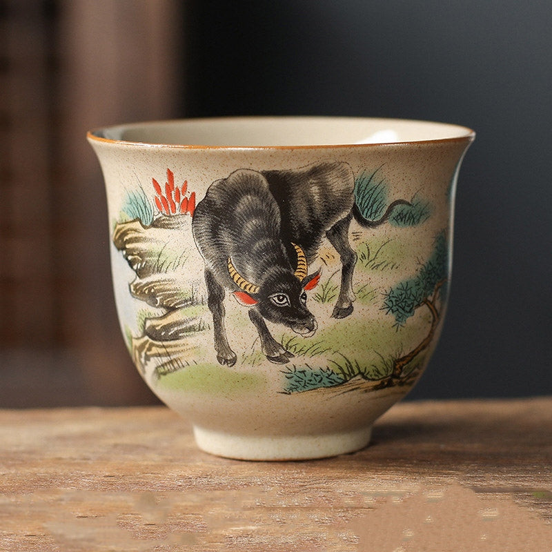 Buddha Stones 12 Chinese Zodiac Ceramic Teacup Kung Fu Tea Cup 130ml Cup BS Ox 7.2cm*6cm*130ml
