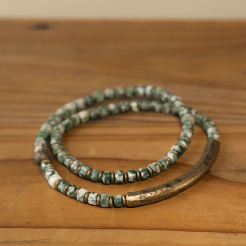 Buddha Stones Sodalite Picture Jasper Green Point Stone Harmony Wisdom Bracelet Bracelet BS Green Point Stone 18cm fit for Wrist Circumference 17-17.5cm