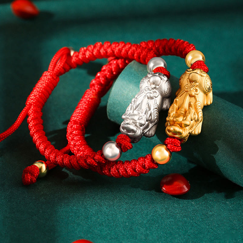 Buddha Stones 999 Sterling Silver PiXiu Wealth King Kong Knot String Braided Kids Child Bracelet Bracelet BS 15
