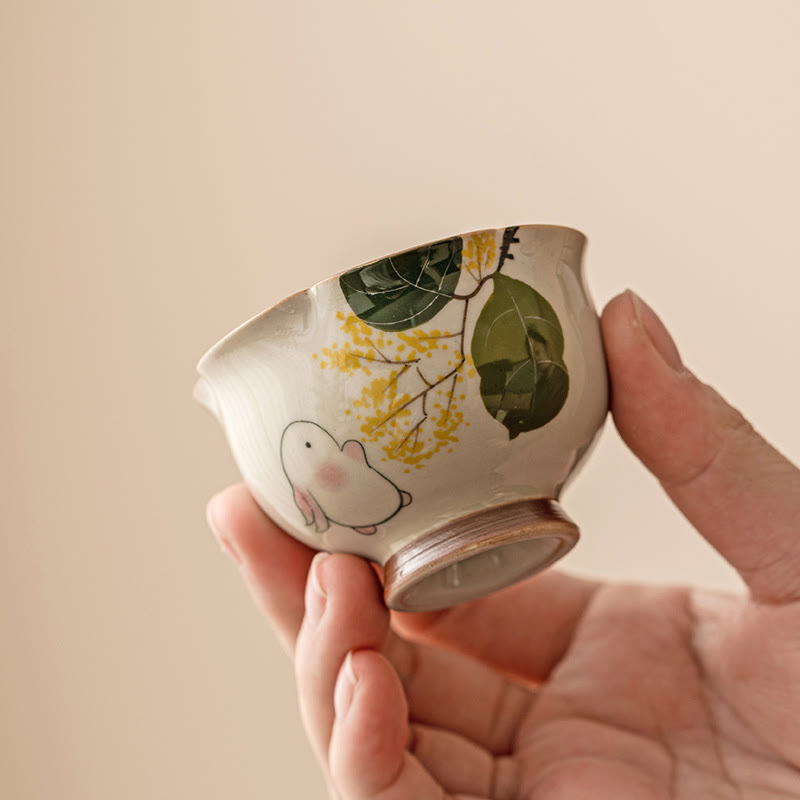 Buddha Stones Hand Painted Small Osmanthus Rabbit Ceramic Teacup Kung Fu Tea Cup 40ml Cup BS 2