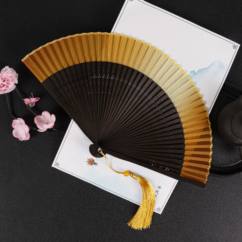 Buddha Stones Gradient Handheld Silk Bamboo Folding Fan